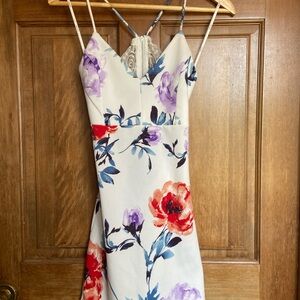 Forever 21 Backless Floral Dress - Cream, Red, Purple
